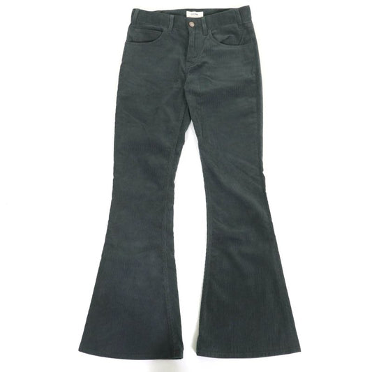Celine 100% Cotton Corduroy Flared Pants Bottoms Dark Green 24 Made In Italy