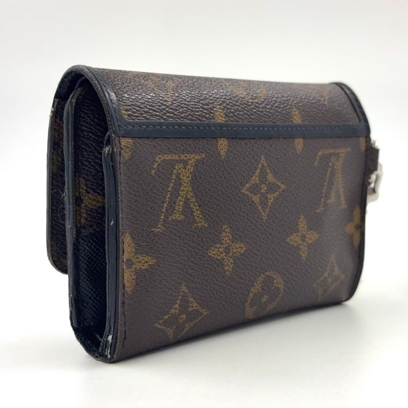 Louis Vuitton Portefeuille Compact Chain Leather X PVC Brown Wallet Silver