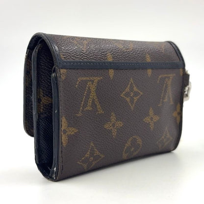 Louis Vuitton Portefeuille Compact Chain Leather X PVC Brown Wallet Silver