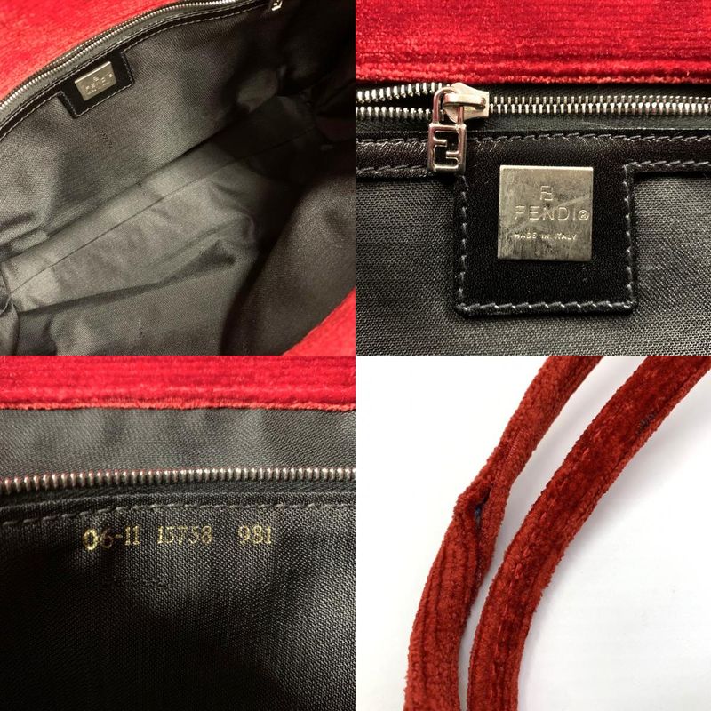 Fendi 06-11 15758 981 Logo Tote Handbag Suede Velour Red Women