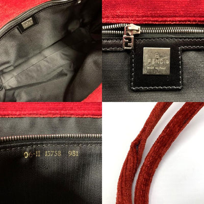 Fendi 06-11 15758 981 Logo Tote Handbag Suede Velour Red Women