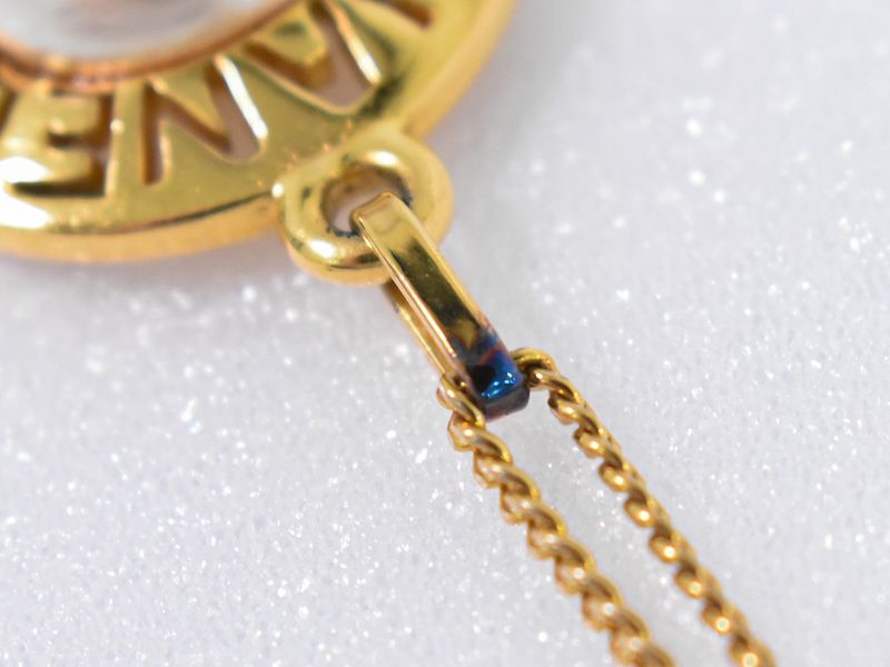 Authentic Chanel Logo Faux Pearl Necklace Pendant GP Gold Plated White Accessori