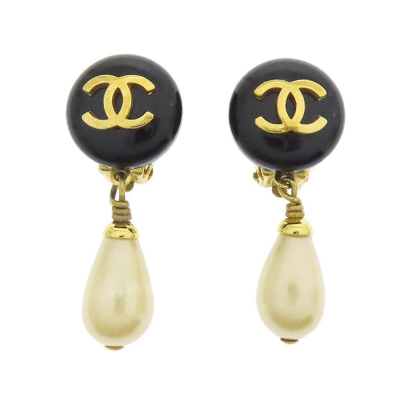 Chanel Coco Mark Faux Pearl Earrings Plastique GP Ladies
