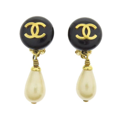 Chanel Coco Mark Faux Pearl Earrings Plastique GP Ladies