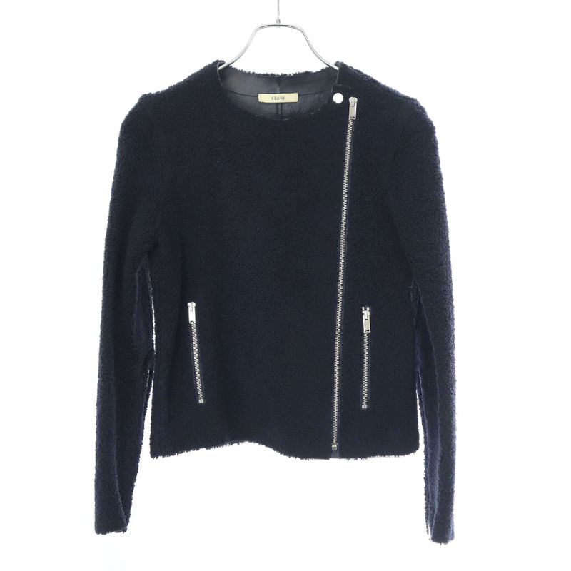 Celine by Phoebe Philo Mouton Leather Riders Jacket 2 5k10 5164 Navy 34