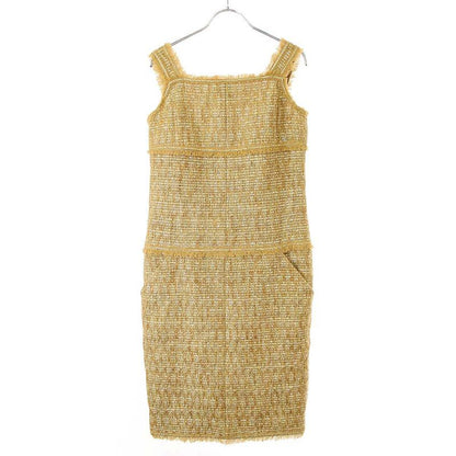 Chanel Sleeveless Fringe Tweed Dress P26066v16158 Camel Brown 40