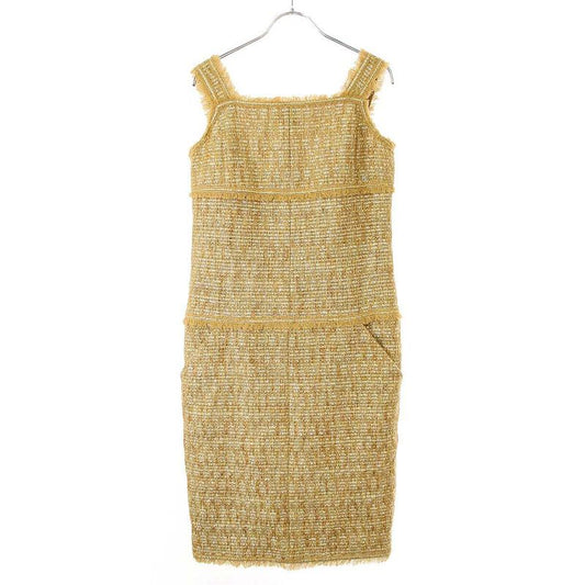 Chanel Sleeveless Fringe Tweed Dress P26066v16158 Camel Brown 40