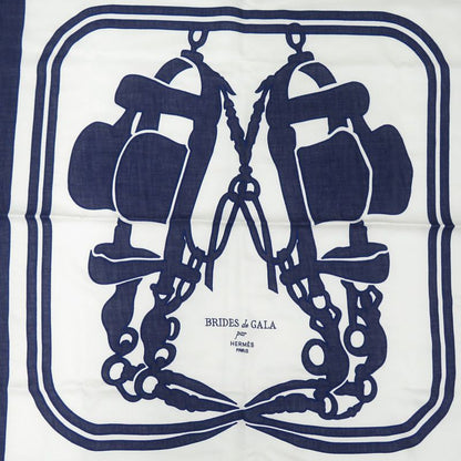 Hermes Carré 90 Brides De Gala Tattoo Cotton Silk Cotton Polyester White Navy