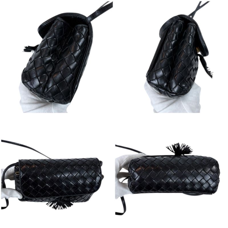 Bottega Veneta Mini Shoulder Bag Tassel Fringe Intrecciato Leather Black