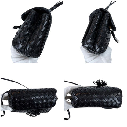 Bottega Veneta Mini Shoulder Bag Tassel Fringe Intrecciato Leather Black