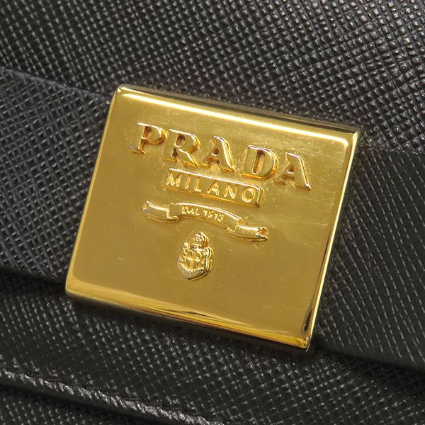 Prada Long Wallet Ribbon Flap Wallet Saffianoleather Black Goldhardware Black