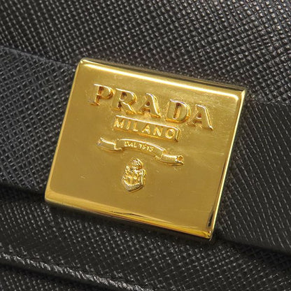 Prada Long Wallet Ribbon Flap Wallet Saffianoleather Black Goldhardware Black