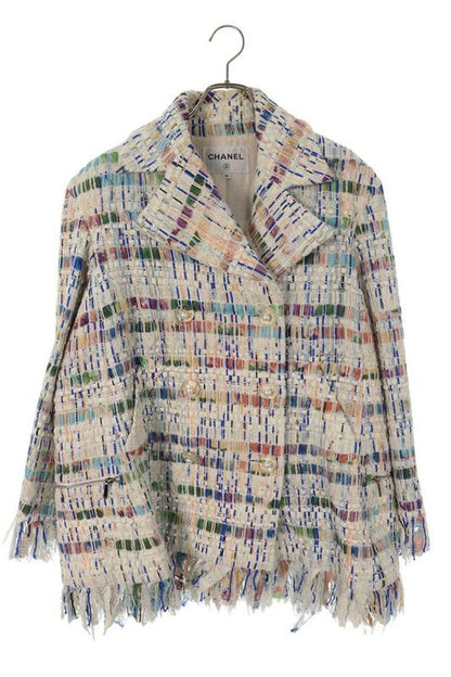 Chanel P58626v44610 Coco Mark Button Fringe Tweed Jacket Ladies 38
