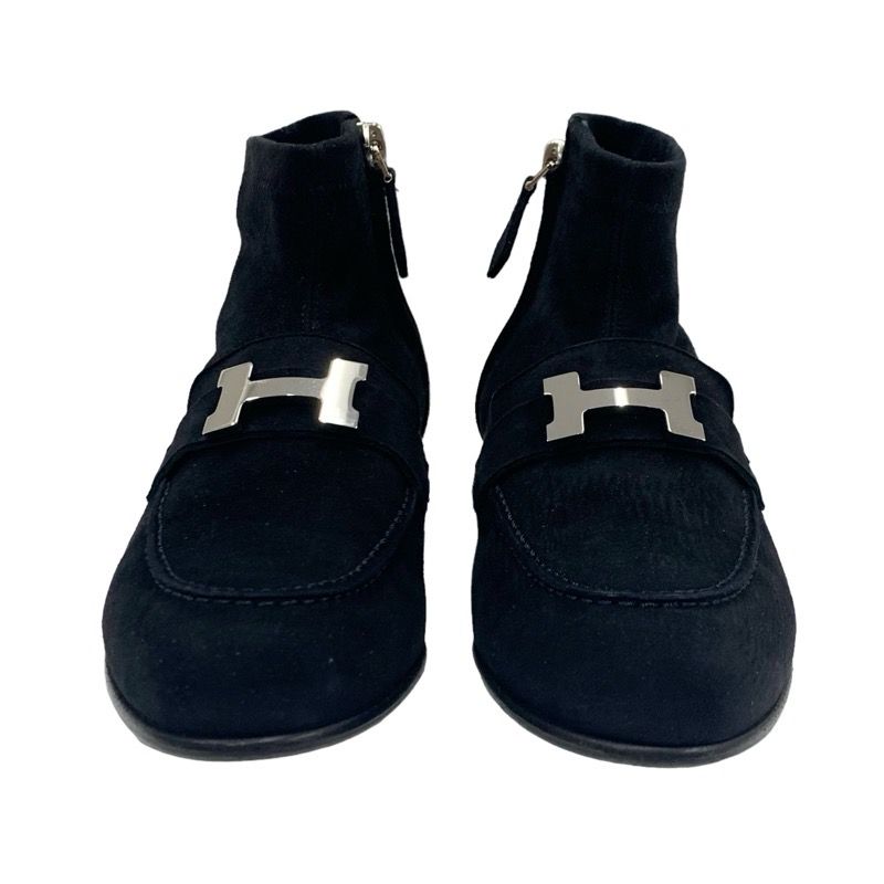 Hermes Saint Honore Boots Short Boots Shoes Suede Black Silver Constance