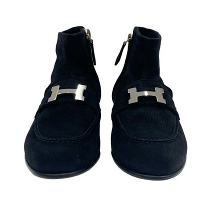 Hermes Saint Honore Boots Short Boots Shoes Suede Black Silver Constance