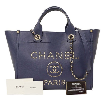 Chanel Bag Women's Brand Handbag Shoulder Bag 2way Caviar Skin Deauville Navy