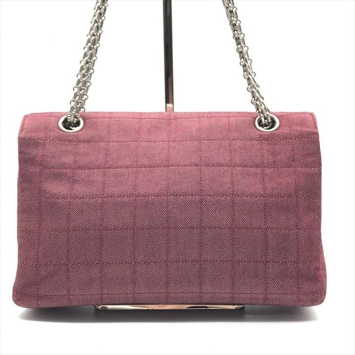 Chanel 2.55 Choco Bar Canvas Chain Shoulder Bag Gold