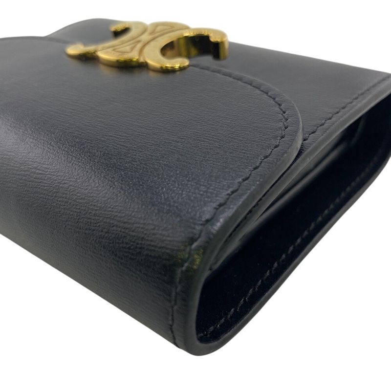 Celine Small Flap Wallet Trifold Wallet Branded Coin Purse Bill Black Women