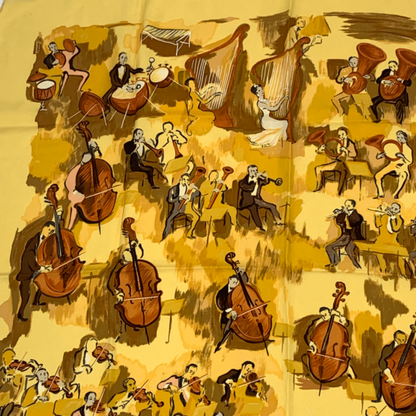 Hermes Carre 90 Concerto Yellow 100% Silk Scarf