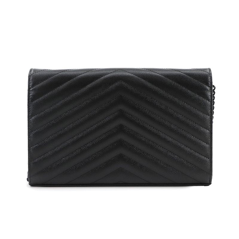 Saint Laurent Cassandra Chain Wallet Long Wallet Leather Black 377828 Silver