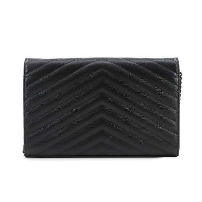 Saint Laurent Cassandra Chain Wallet Long Wallet Leather Black 377828 Silver