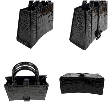 Balenciaga Hourglass Mini Handbag Black Croc Shape Pressed Leather
