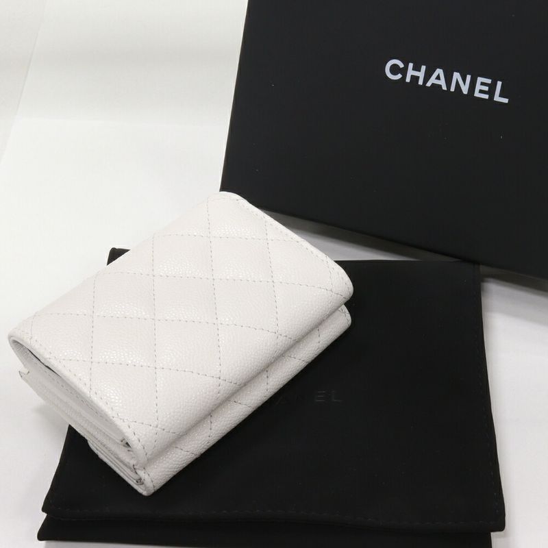 Chanel Trifold Wallet With Coin Purse Classic Small Flap Wallet Grained Shiny