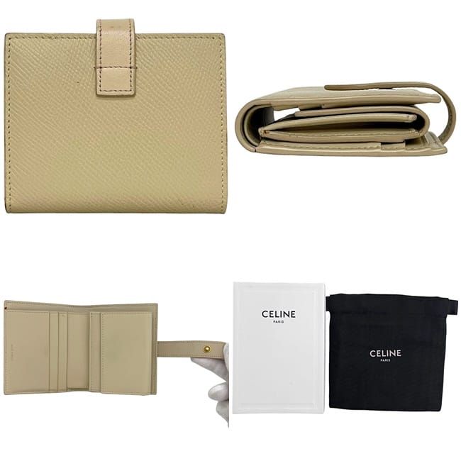 Celine Bifold Wallet Small Strap Wallet Cream Beige