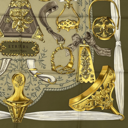 Hermes Carre 90 Etriers Scarf With Stirrup And Harness Pattern Silk Brown