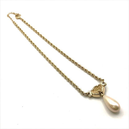 Dior Color Stone Faux Pearl Chain Necklace Gold