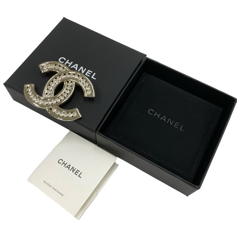 Chanel Brooch Corsage Gold Here Mark Rhinestone