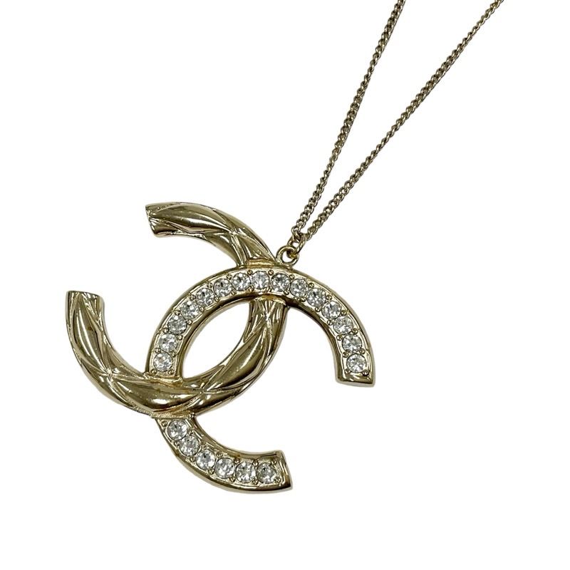 Chanel Necklace Pendant Choker Gold Coco Mark Rhinestone