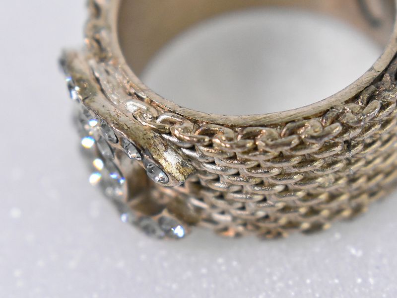 Authentic Chanel Coco Mark Rhinestone Ring Size 14 GP Gold Plated Coco Mark