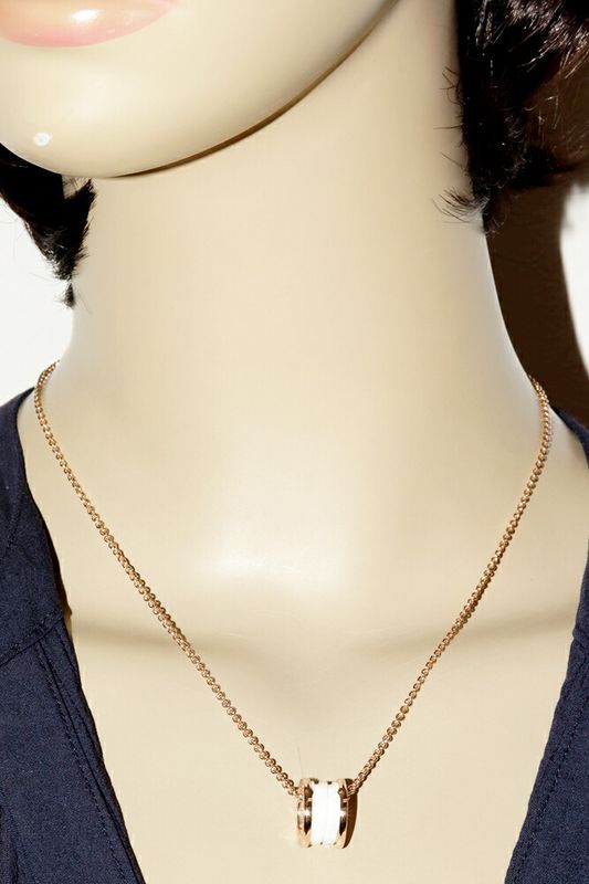 Bulgari Pendant Necklace 18K Pink Gold White Ceramic Bzero1 Pendant Necklace