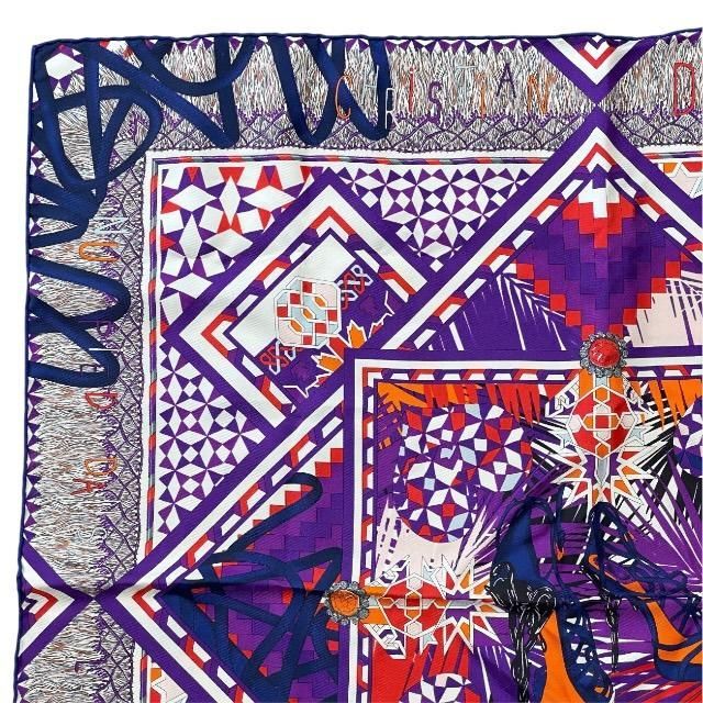 Christian DIOR Stole Shawl Scarf Accessories Small Silk Pattern Purple Multicolo