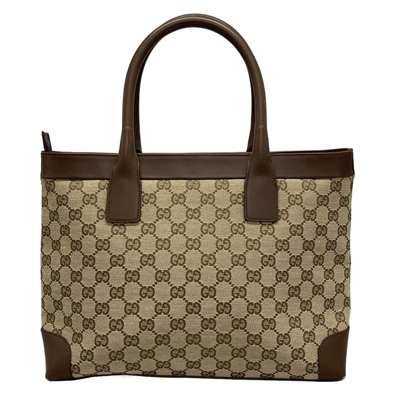 Gucci Handbag GG Pattern 21119 Beige And Dark Brown Leather