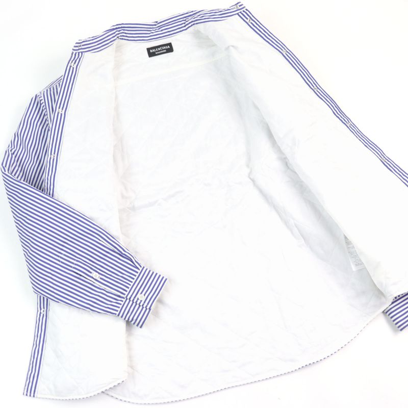 Balenciaga 21SS 642339 100% Cotton Oversized Padded Flannel Striped Long Sleeve