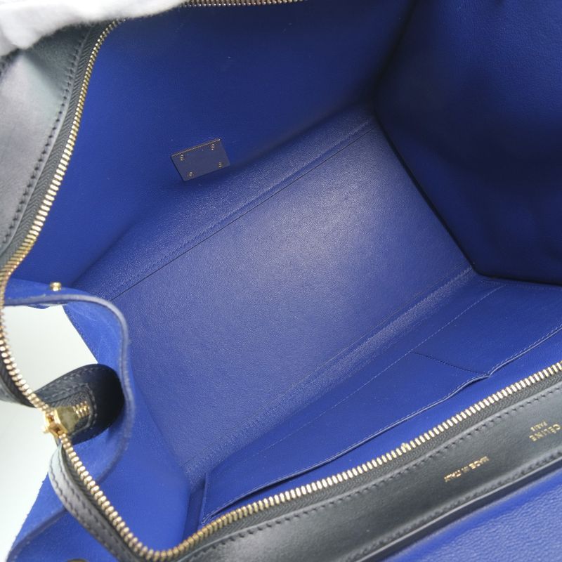 Celine Trapeze 2-way Shoulder Calf And Suede Black/blue/beige Women's Handbag