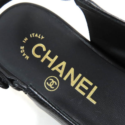 CHANEL G45689 Coco Mark Ribbon Sling Back Lamb Leather Pumps Shoes Black 35.5