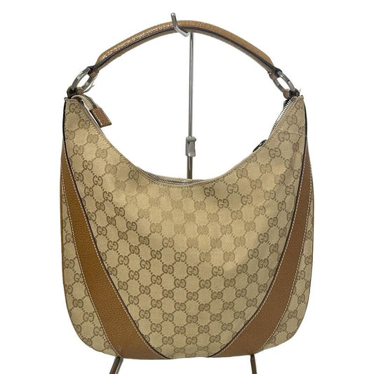 Gucci Handbag GG Pattern 124357 Beige And Light Brown Leather