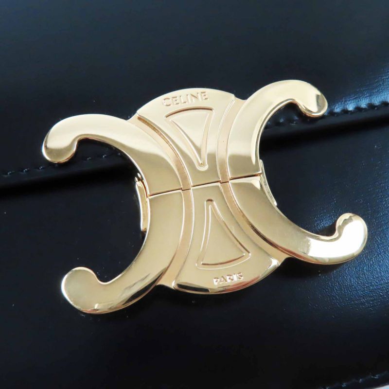 Celine 18842 Teen Triomphe Shiny Calfskin Shoulder Bag Black Gold Hardware
