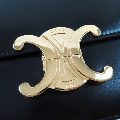 Celine 18842 Teen Triomphe Shiny Calfskin Shoulder Bag Black Gold Hardware