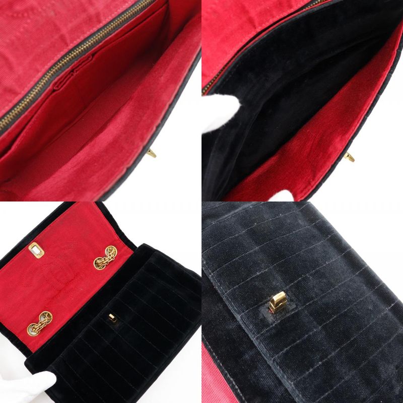 Chanel Chain Shoulder Mademoiselle Double Chain Velour Black Ladies Shoulder Bag