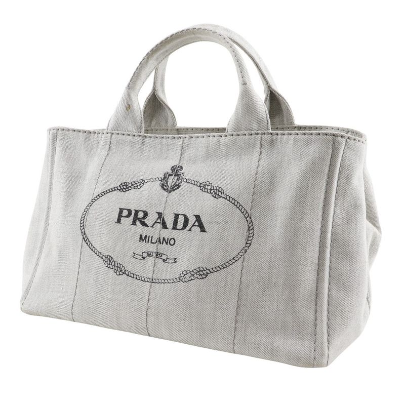 Prada Canapa Triangle Logo Plate 1bg439 Denim Light Gray Women's Handbag