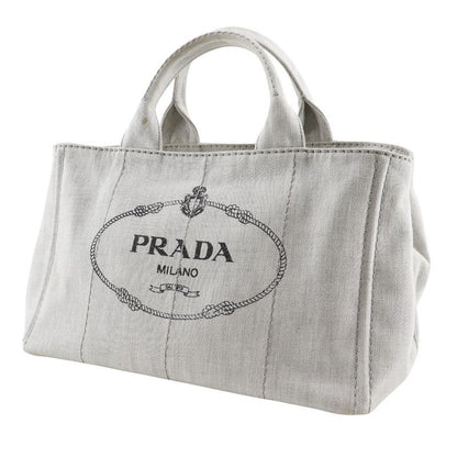 Prada Canapa Triangle Logo Plate 1bg439 Denim Light Gray Women's Handbag