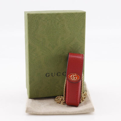 Gucci Lipstick Case Double G Pendant 615998 Calf Red Women's Other Accessories