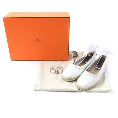 Hermes Guapa Espadrilles Chaîne D'ancre Lace-up Square Toe Leather Shoes White