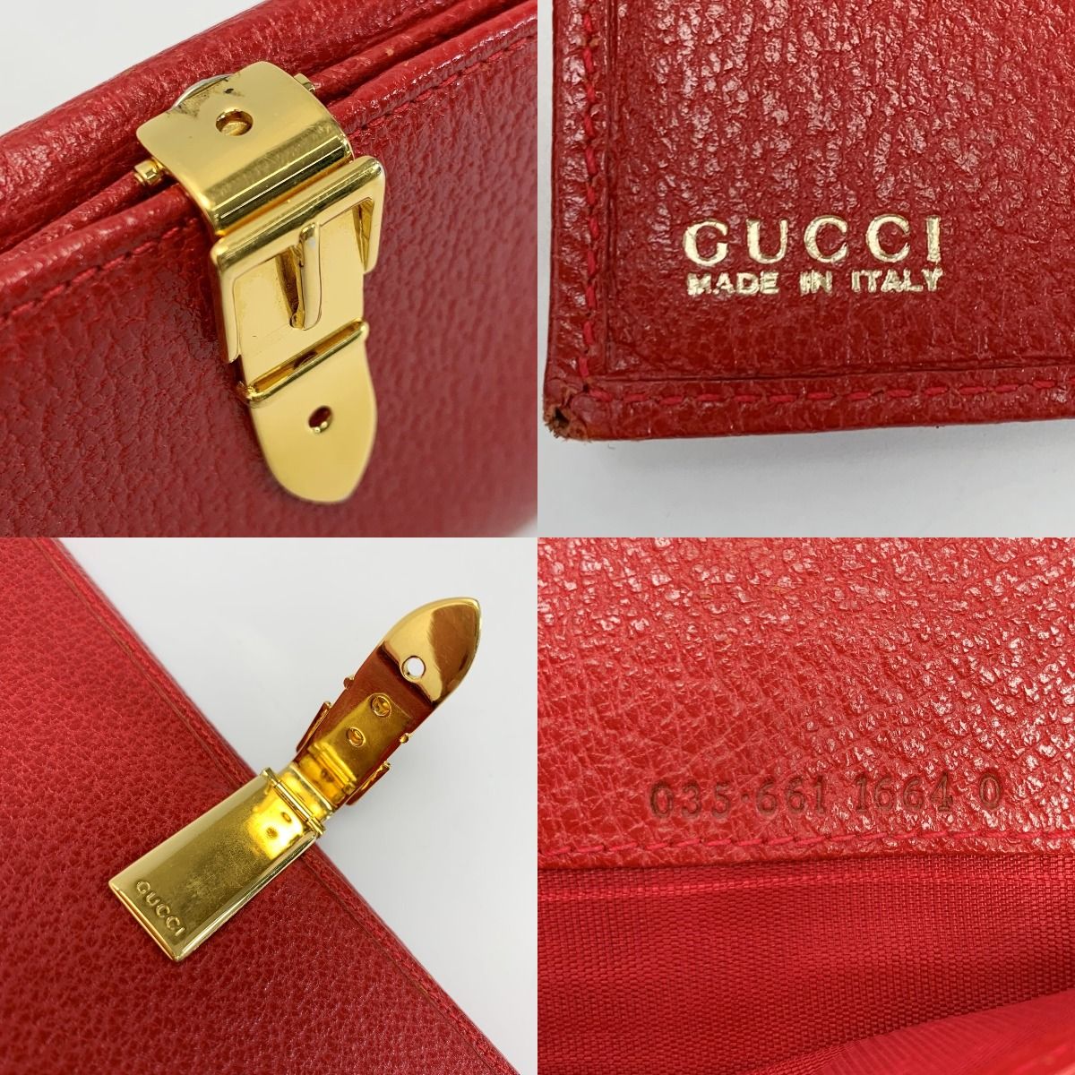 Gucci W Hook 035 661 Red Long Wallet Ladies Gold Hardware
