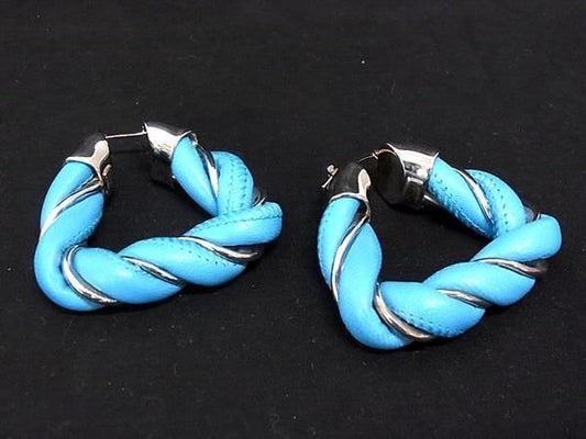 Bottega Veneta Leather × Sv925 Twisted Triangle Earrings Light Blue × Silver