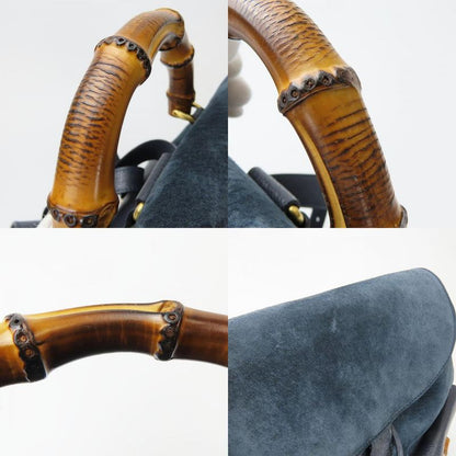 Gucci Backpack Daypack 003.58.0016 Bamboo Suede Leather Navy Gold Hardware